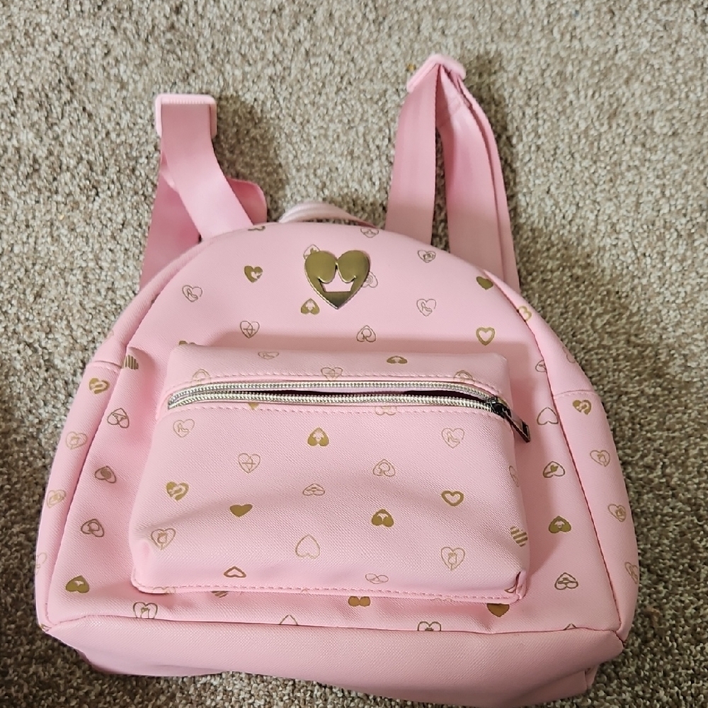Pink Girl's Mini Backpack with Gold Heart Accents
